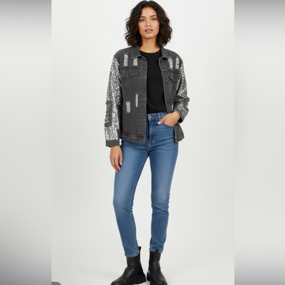 MACARON Gray Silver Jean Jacket Classic Style